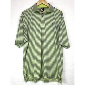 FootJoy Polo Shirt Mens Large Green/Blue Striped Short Sleeve Golf Casual